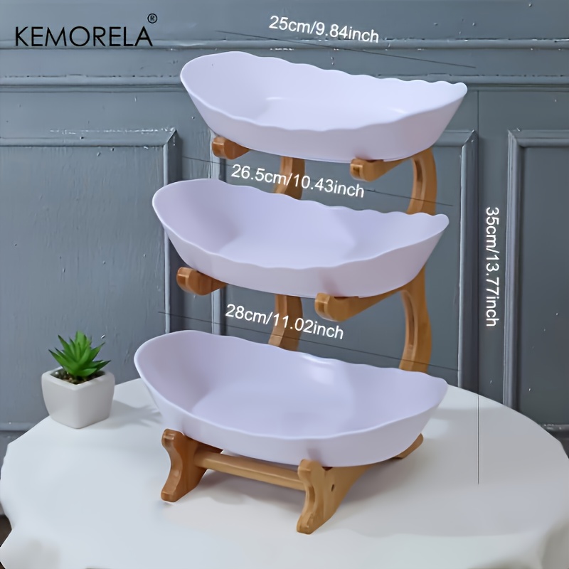 [3-Tier Wooden Basket] KEMORELA 3-Tier Wooden Fruit and Vegetable Basket with Wooden Legs - Versatile Kitchen Organizer for Fruits, Vegetables, and Iced Food - Perfect for Refrigerator Storage, Fruit Basket for Kitchen