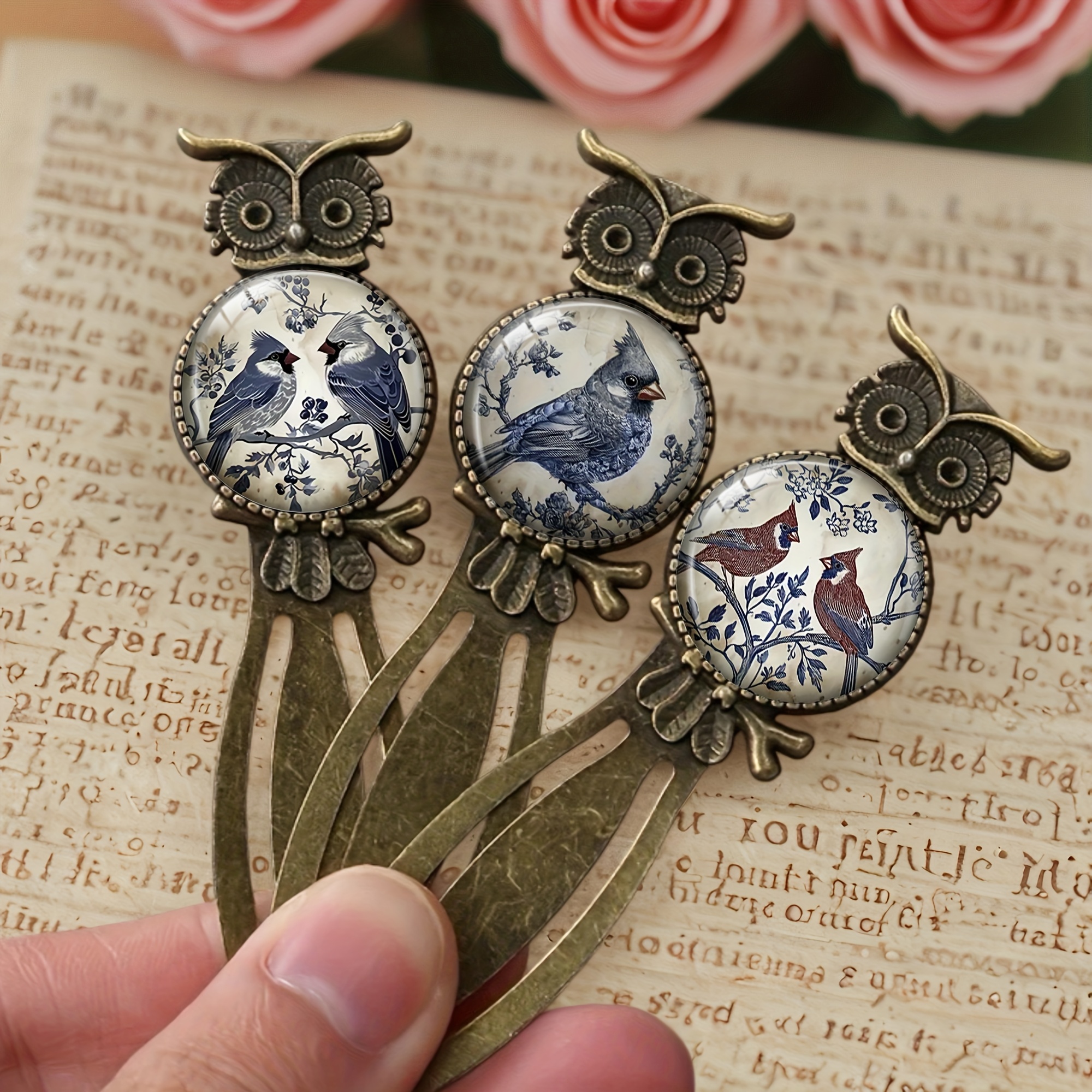 TEMU 3pcs Bohemian Vintage Bluebird And Flower Bookmarks, Antique Style, , Unique Additions For Book Lovers And Teachers