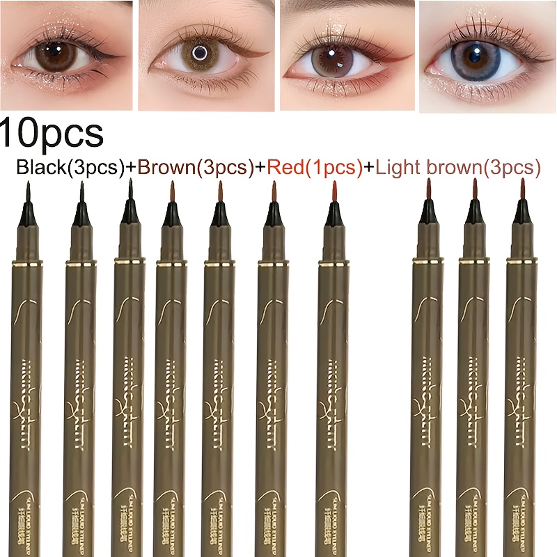 TEMU A Set Of 10 Waterproof Liquid Eyeliner, A Must For Stage Performances, In A Of Colors (black, Brown, Red) - And Beginners, Valentine's Day, Day