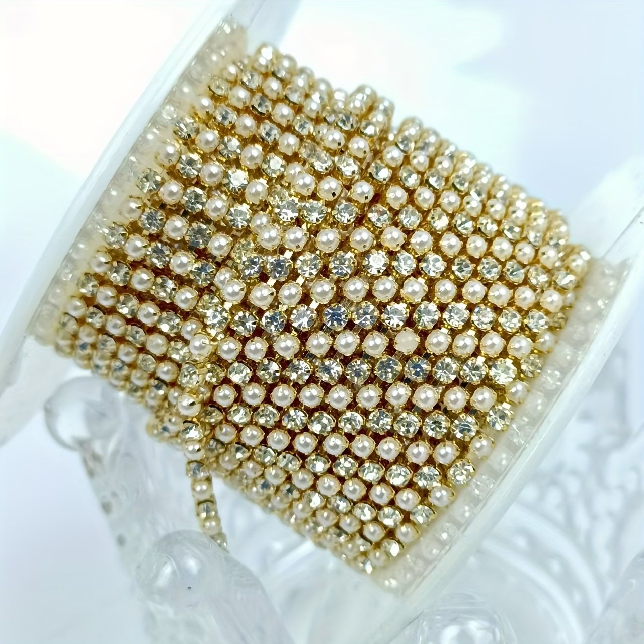 5 Meters Per Roll, Double-Process Shiny Precision Claw Chain Embellishments, Rhinestone Chains, Suitable for Nail Art Decoration, Handmade Clothing Wedding Dress Adornments, And Bag Beautification (Length: 500 Cm / 196.85 Inches)