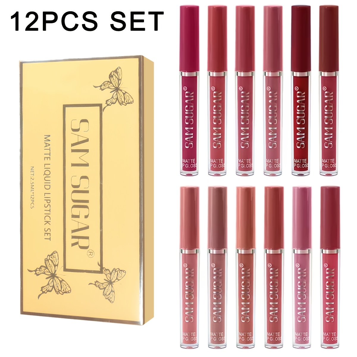 Image of 12pcs Lipstick Set, Autumn-winter Moisturizing Lip Gloss, Long-lasting Non-fading, 24-hour Locking Color, No Smudging Or Peeling, Matte 12 Sticks Liquid Lipstick Lasting