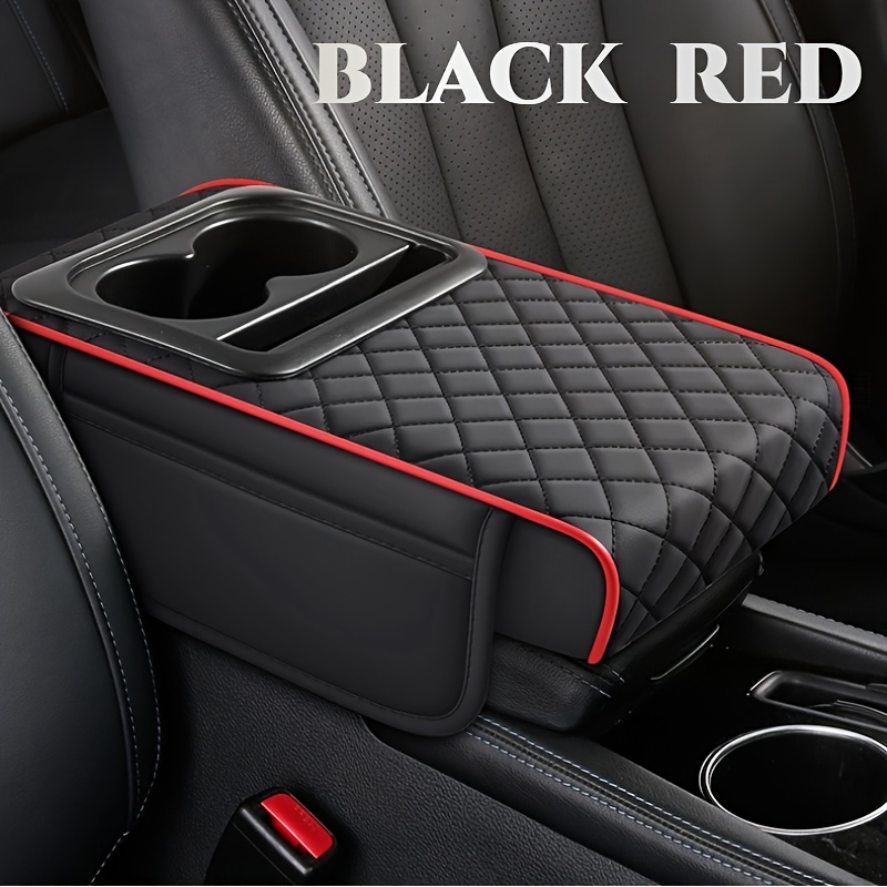 TEMU 1pc Car Armrest Cover With Cup Holders ( Removable And Easy To Clean) Extra Height Padding, Non-slip Grip, Durable, Suitable For Vehicle Interior, Armrest Cover