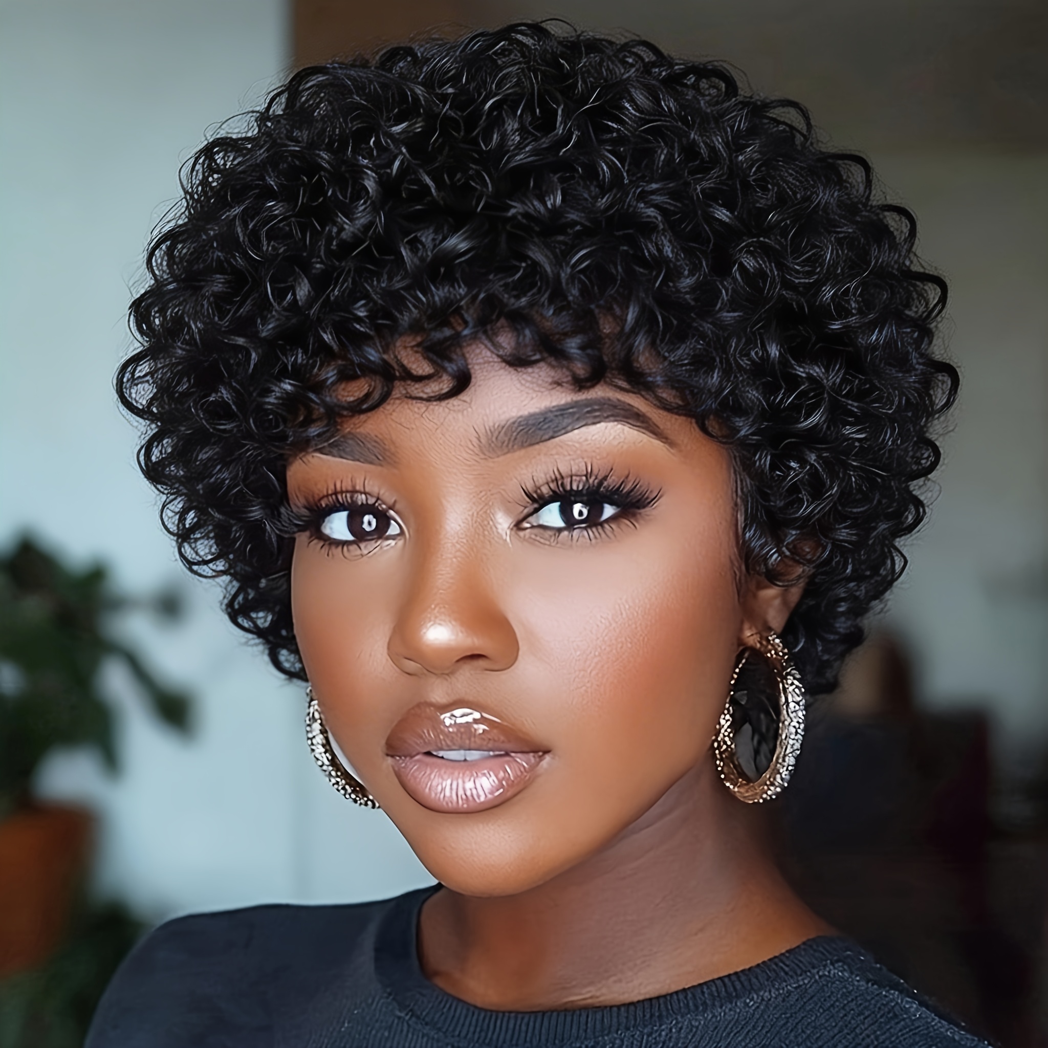 womens brazilian human hair   cut wig with bangs human hair 150 density short curly wave breathable wig suitable for daily wear parties special occasions natural look application maintenance easter mothers day
