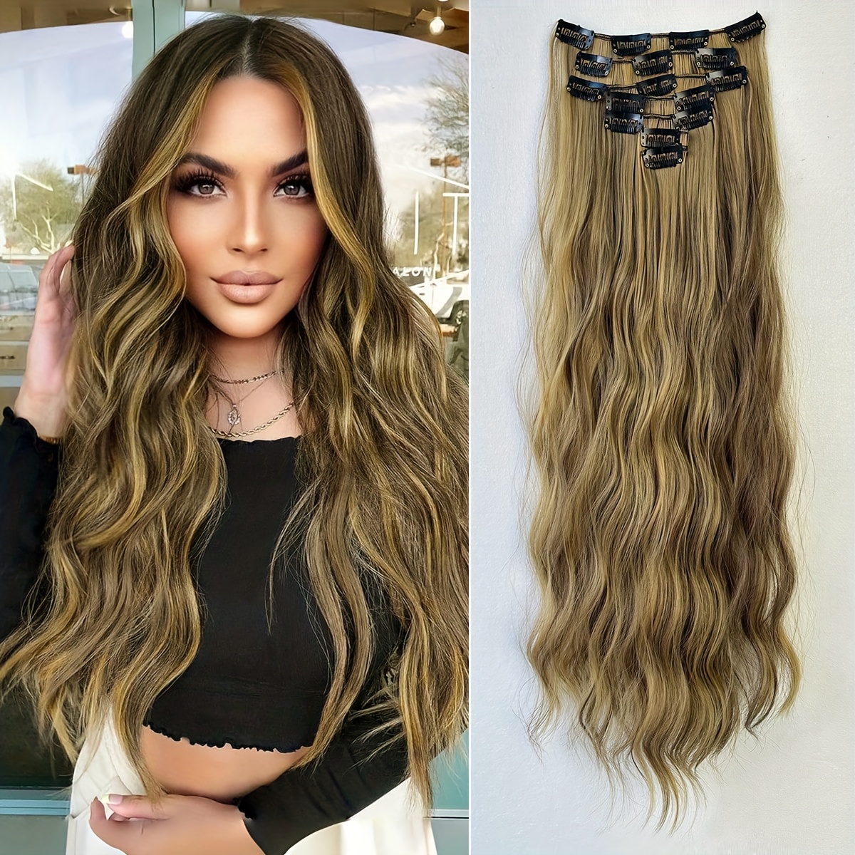 synthetic hair extensions in   with 16 clips measuring 22 24 inches in length featuring a water wave style this set   7pcs   a   look for women details 5