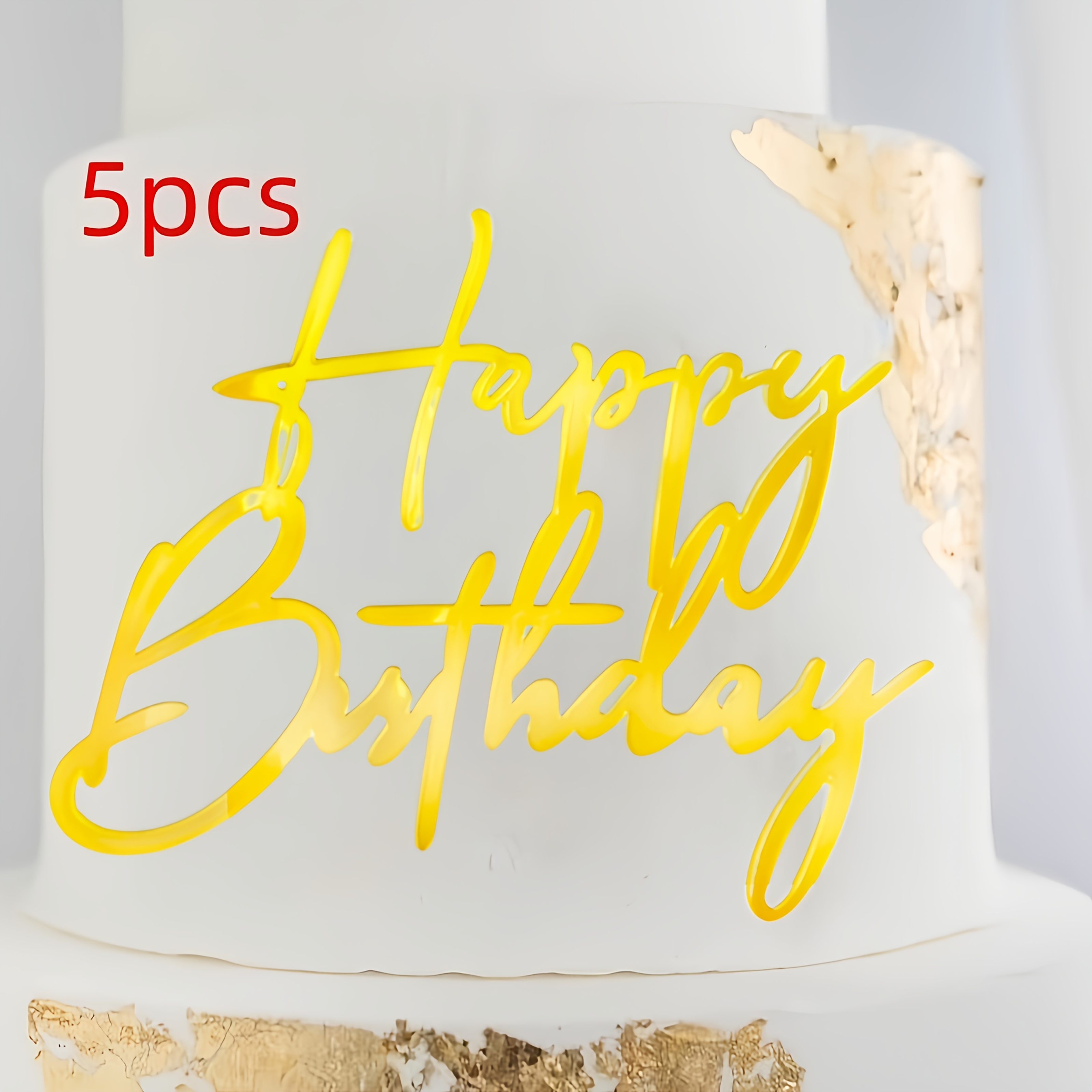 Image of 5-pack Happy Birthday Cake Toppers, Cake Decorations, Suitable For Birthday And Party Supplies, Elegant Fluid Design, Durable Dessert Table Party Inserts，halloween，christmas