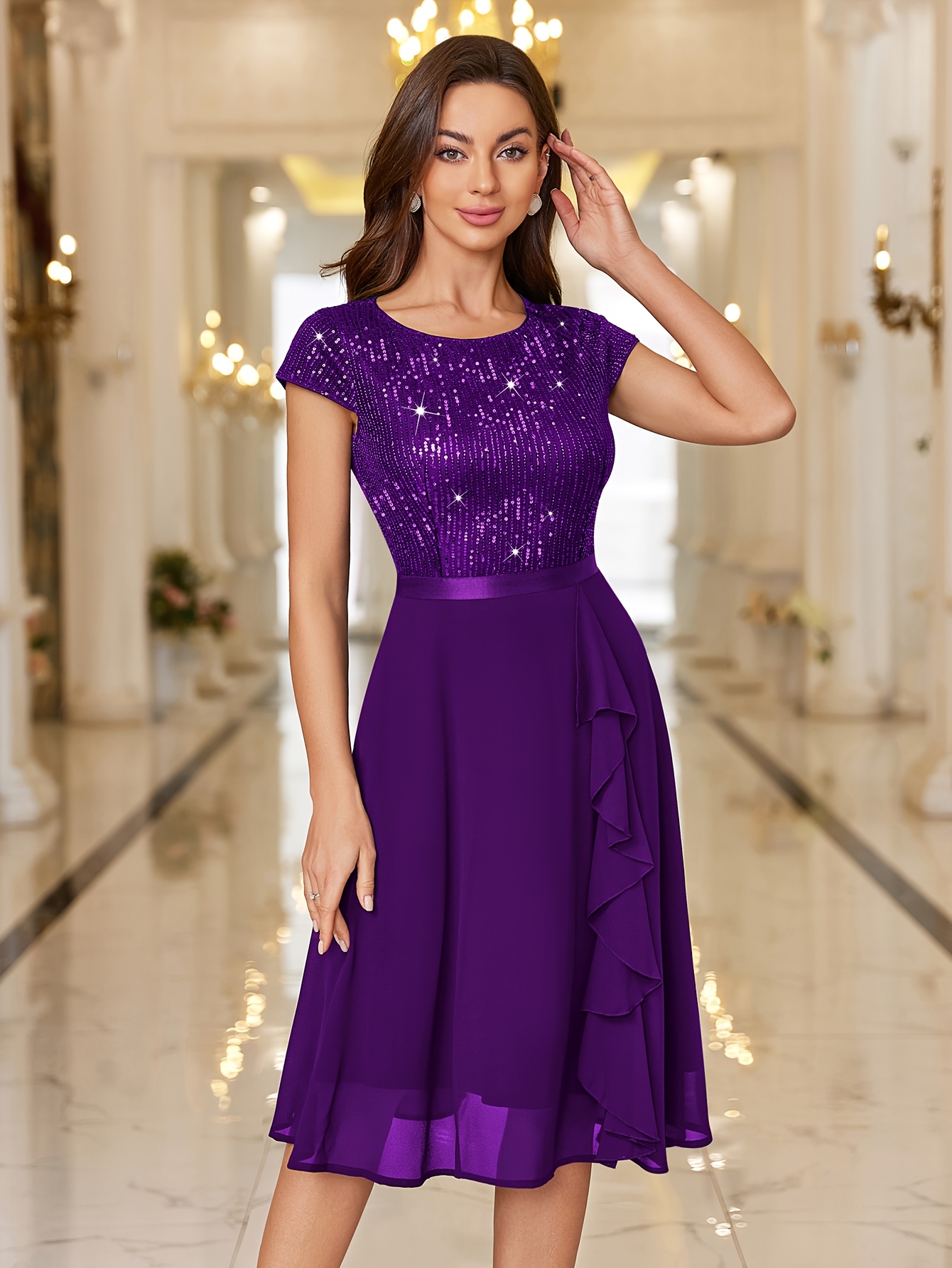 y82016 elegant womens glitter sequin chiffon a line - Temu