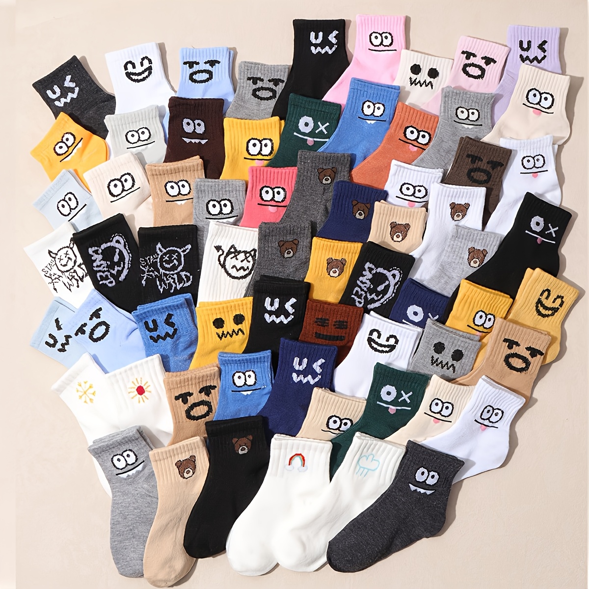 Image of 10-pair Children's Random Solid Color Mid-calf Socks, Halloween / Christmas / Kid's Gift