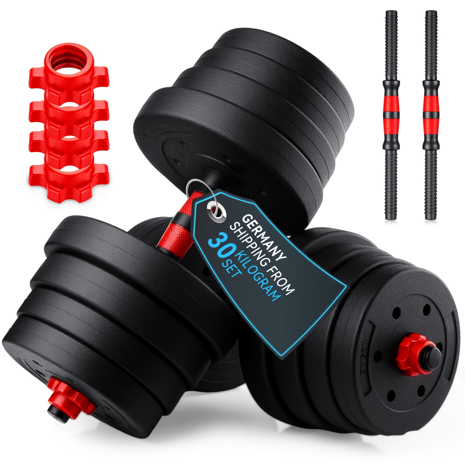 TEMU Set regolabili da palestra domestica 30 kg, kit manubri convertibili in bilanciere, attrezzatura per allenamento con liberi con di collegamento,