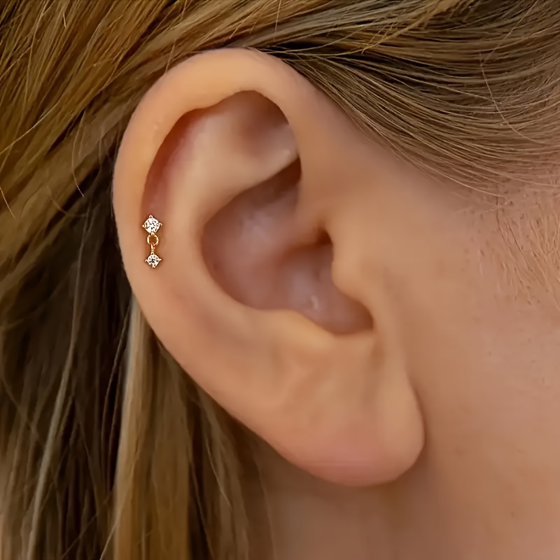 Rhinestone Stud Earrings for Women, Golden Plated