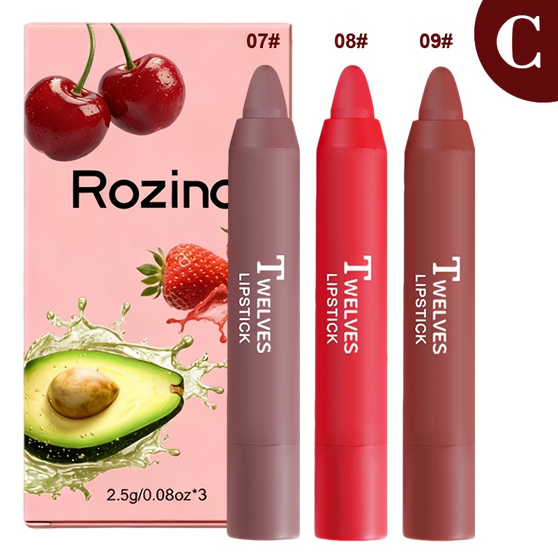 3pcs Makeup Crayon Lipstick Set Matte Glossy Satin Air