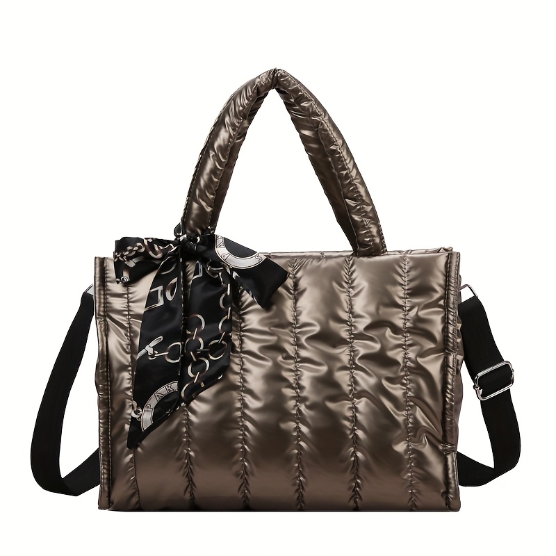 TEMU Sac à main d'hiver épais en nylon moelleux, sac à bandoulière carré doux et rembourré