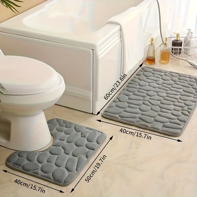 

2-pack Stone Embossed Absorbent Bath Mats, Anti-slip Bathroom Rugs, Ultra-soft Comfortable Premium Bath Carpets For Tub, Shower, Bathroom Accessories, Home Decor - Machine Washable Polyester Knit