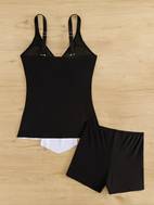 ladies retro size swimsuit set v neck tankini with high waisted shorts
