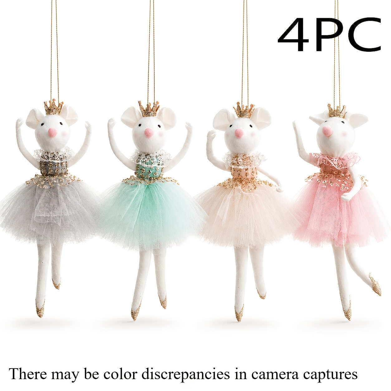TEMU Lot de 4 pendentifs créatifs mignons de Noël de souris de ballet ange, décoration pour fête, festival, bricolage, vitrine de maison, sapin de