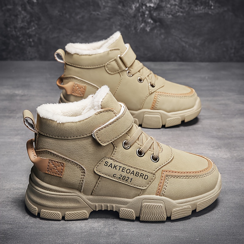 teenage winter snow boots anti slip pvc sole fleece lined   calf boots with random letter number print grey white casual winter footwear for boys girls winter boots teenage footwear round toe design durable footwear for teenager for teenager Product details 0