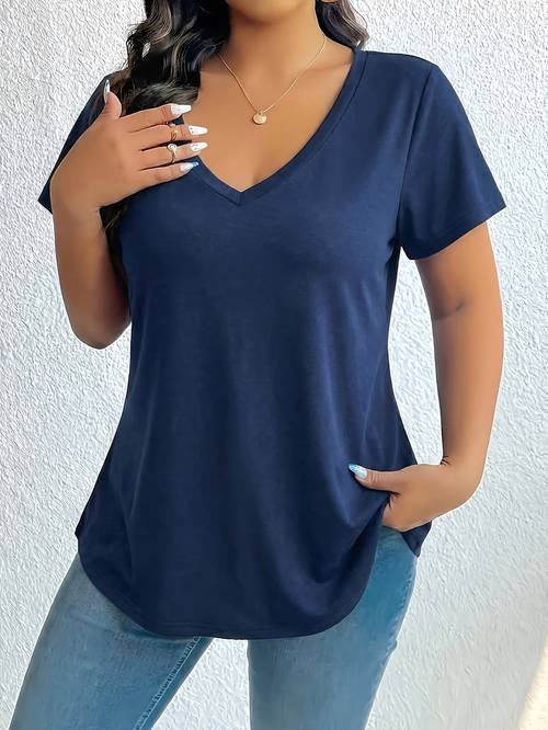 plus size plus size plus size women v neck solid geometric pattern t shirt