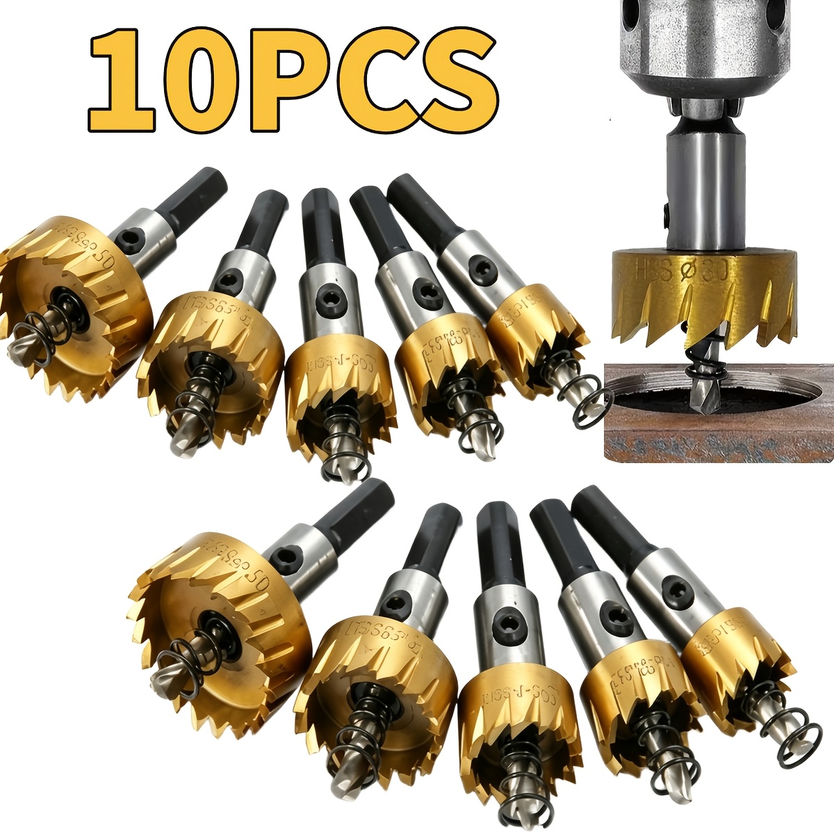 TEMU 10pcs (golden) Drill Bit Set, Steel Kit, Suitable For Metal, Sheet Metal, And Metal Plates