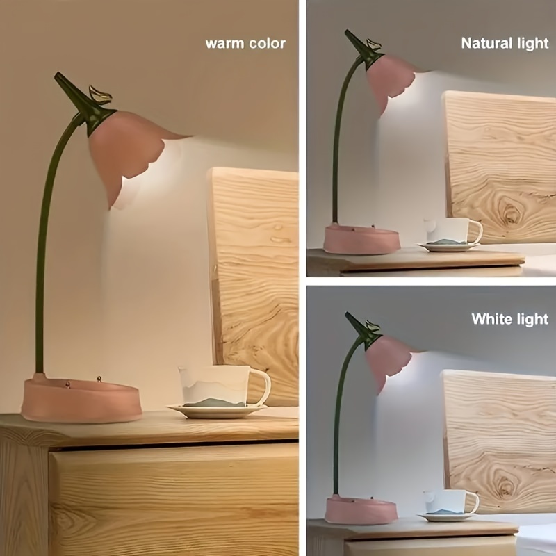

1pc Flower Led Desk Lamp, With Infinite Dimming And 3 Lighting Modes, Table Light With Phone Holder For Bedroom And Dormitory Decoration