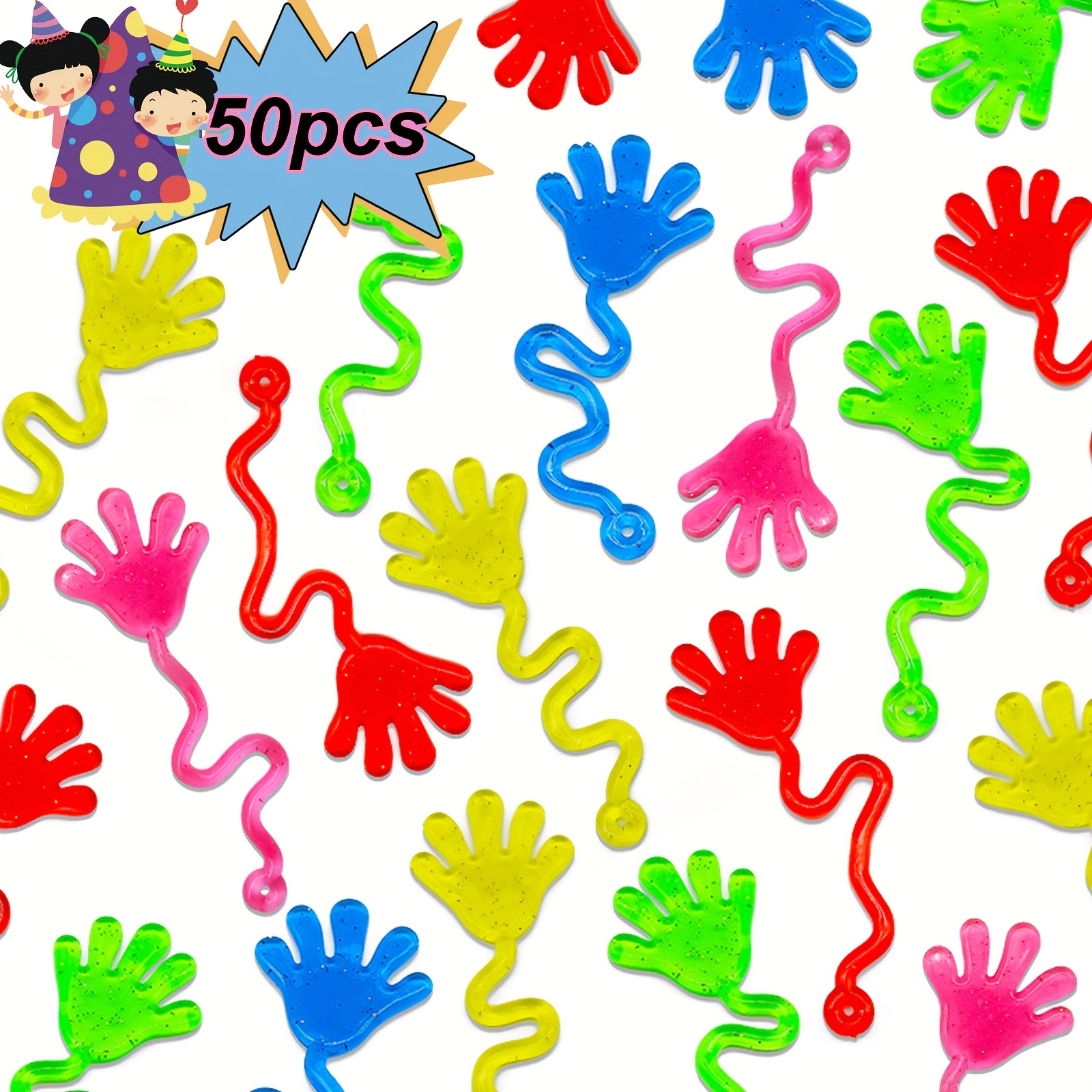TEMU Pack Of 50 Stretchy Sticky Hand Toys, Featuring Glitter For Sensory Play. Ideal As Party Favors For Children And Adults, Suitable For Occasions