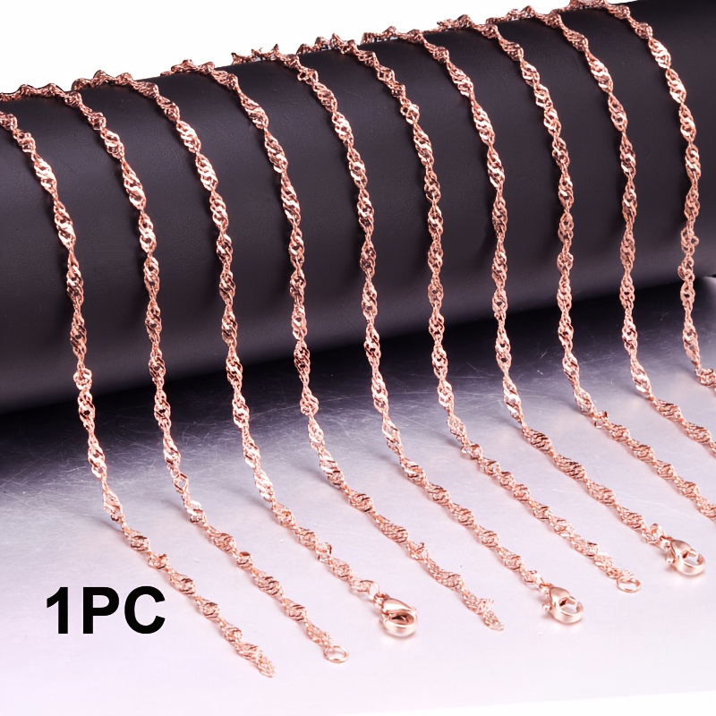 Image of 1pc Rose Golden Ripple Stainless Steel Chain - Unisex Design For Daily And Formal Occasions - Perfect Gift For Birthdays, Christmas, Anniversaries, Graduation, And Teacher's Day