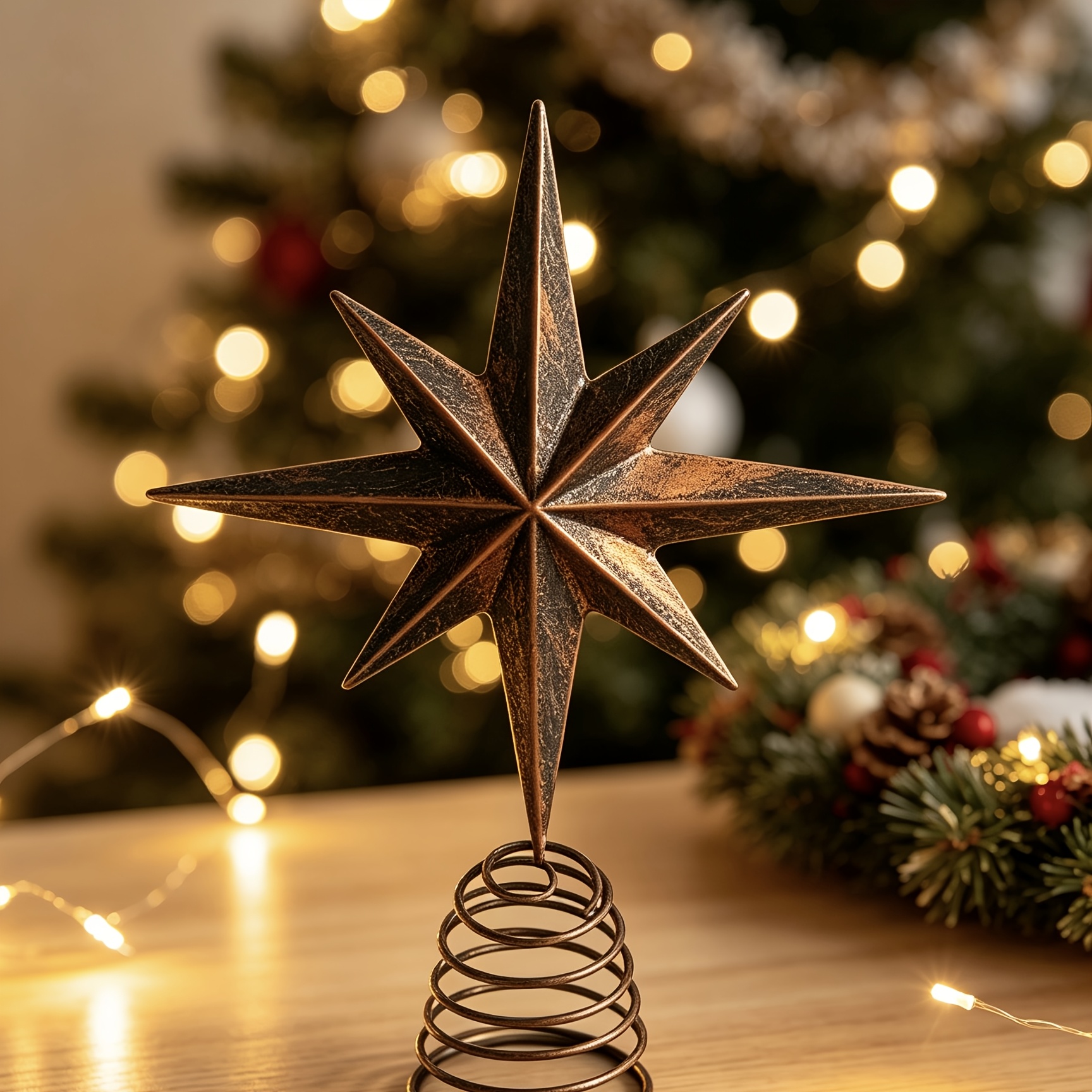 TEMU Décoration de sapin de Noël étoile octogonale rétro vieillie, texture en fer forgé de qualité supérieure et atmosphérique. Base à ressort