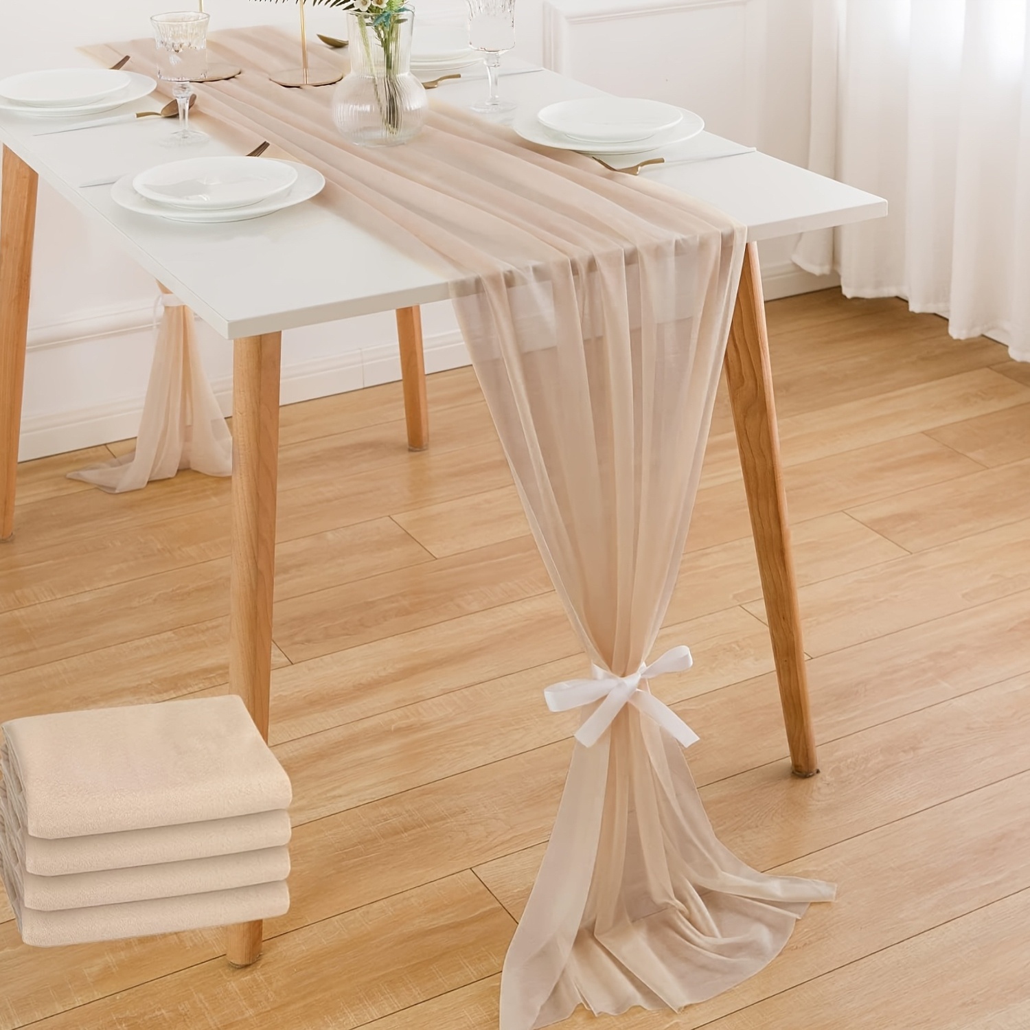 4pcs Of Elegant Solid Color Transparent Yarn Table Flag Christmas Decoration - Durable For Dining, Wedding And Home Decoration, Festive Dining Table Arrangements