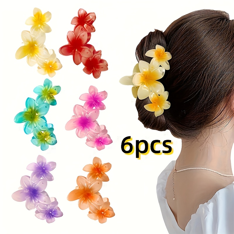 6pcs Elegant Floral Hair Clip Set, Plastic Large Gradient Floral Hair Clip, Suitable For Hair Buns, Ponytails, Bright And Matte Colors, Suitable For Daily Wear