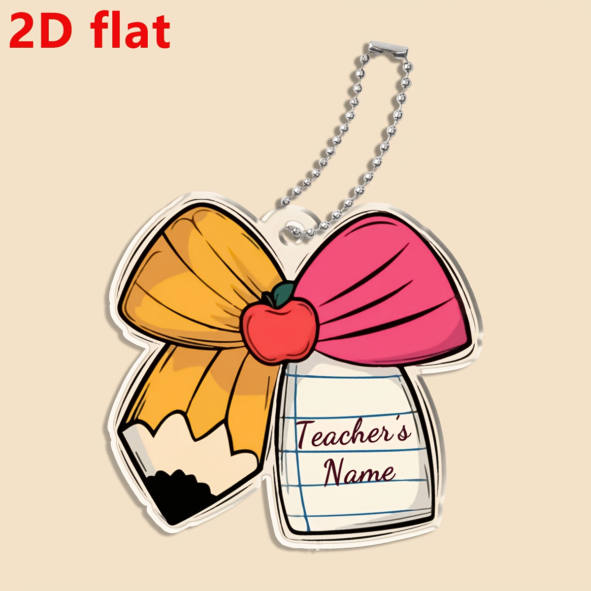 TEMU 2D Plat - Nom de professeur personnalisé 2D Plat - Matériau acrylique avec de crayon stylet de pomme, Fournitures scolaires, un cadeau pour les
