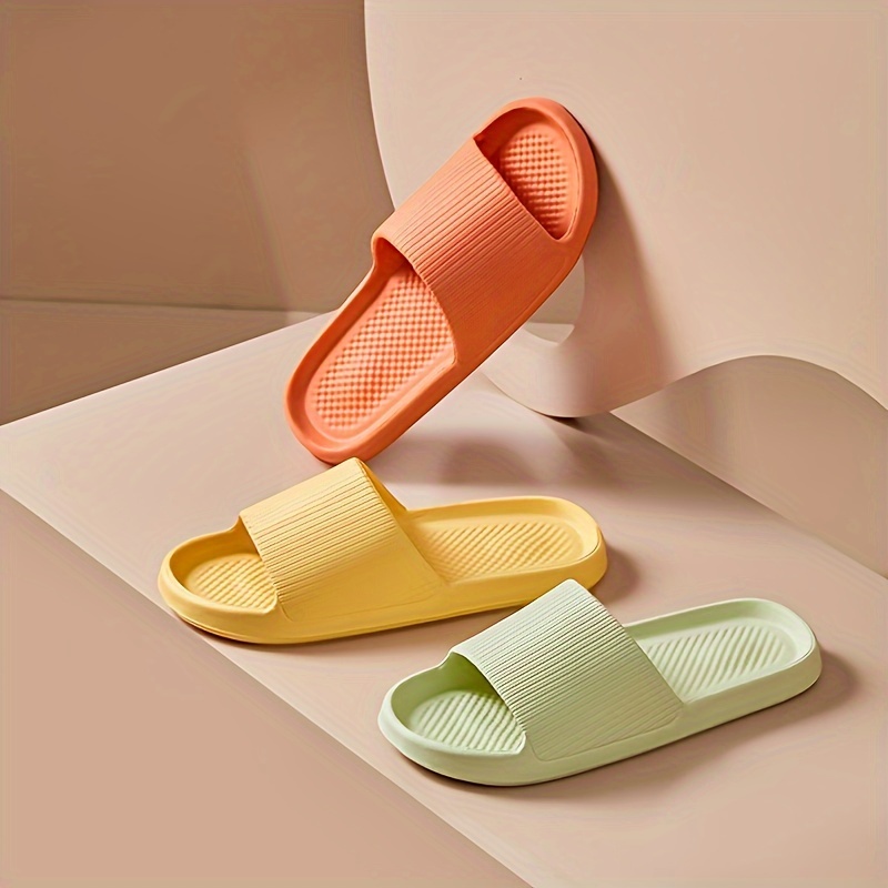 Solid Color EVA Pillow Slides, Soft Sole Lightweight Home Bathroom Slides, Non-slip Comfort Beach Shoes