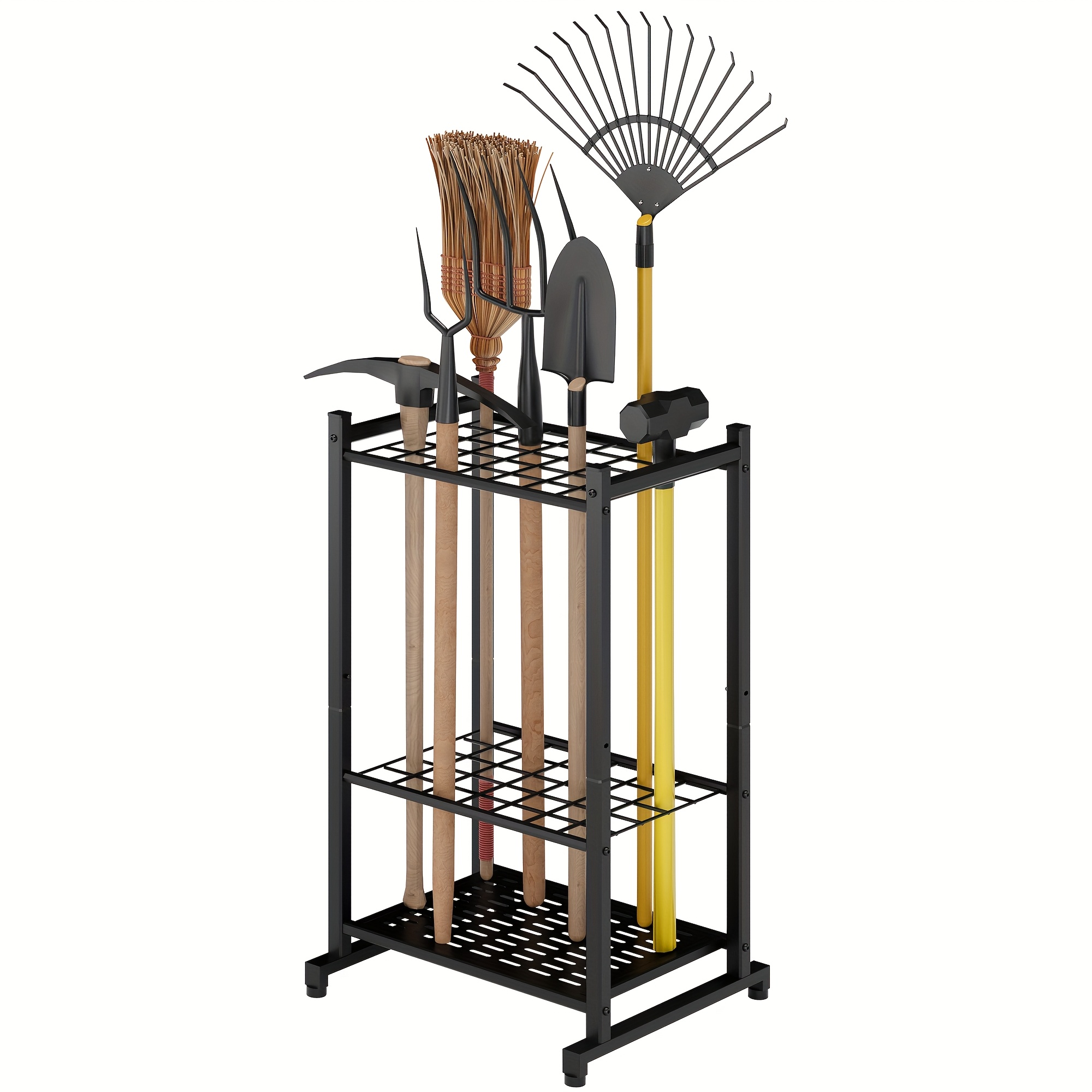 TEMU 1pc 3-tier Garden Tool Organizer, Garage Storage And Organization, Metal Yard Tools Storage Up To 50 Tools, Heavy Duty Garden Tool Organizer For