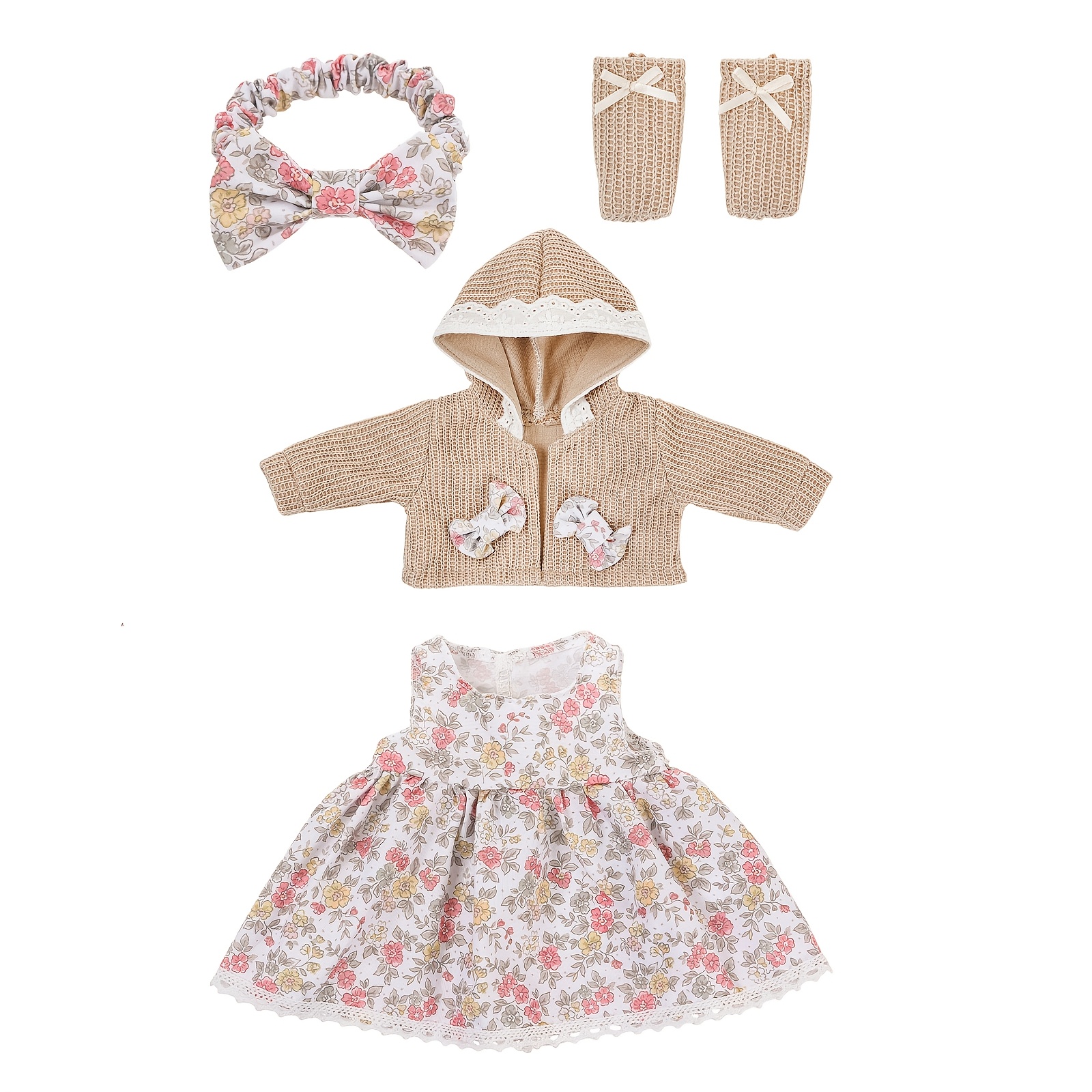 Image of Khaki Floral Dress Set Doll Clothes Fit For 43cm/17inch Dolls, Excluding Dolls, Festival Gift
