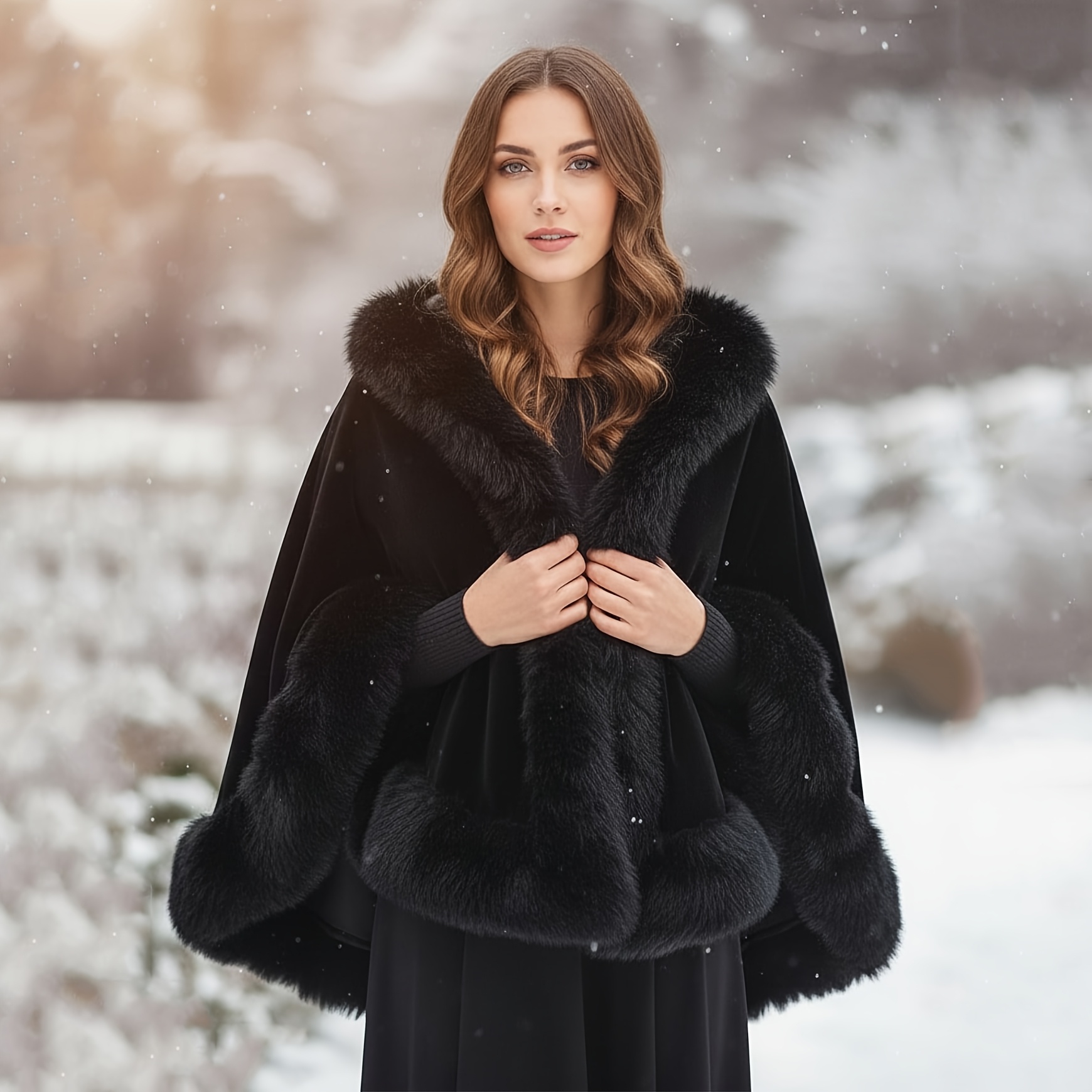 TEMU Autumn Winter New Rabbit Cape, Oversized Wide Women's Triangle Plush Scarf, Fox , Bridal Cape, Suitable For Weddings, Parties, Banquets,