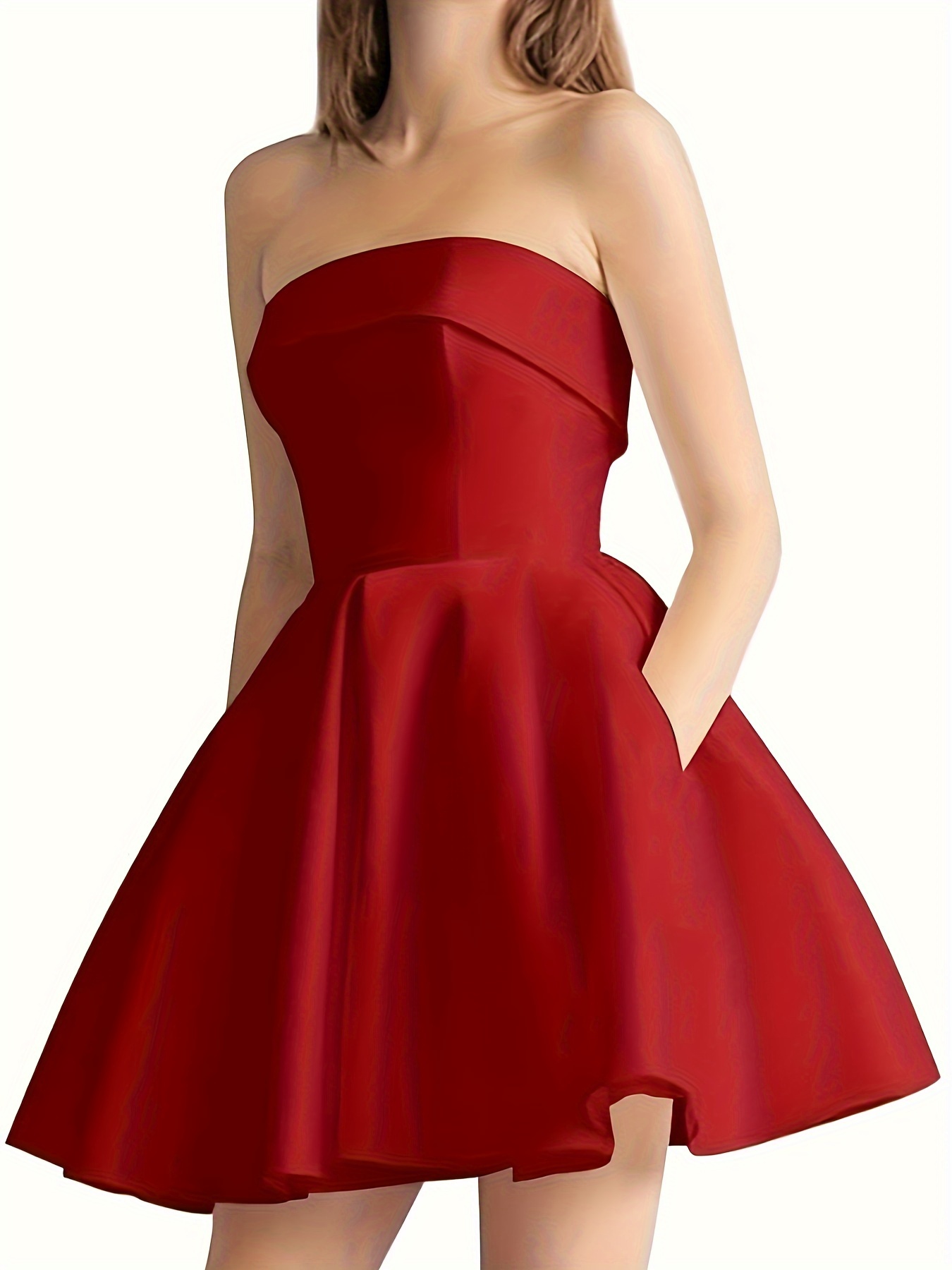 satin homecoming dresses teens 2024 strapless short prom - Temu
