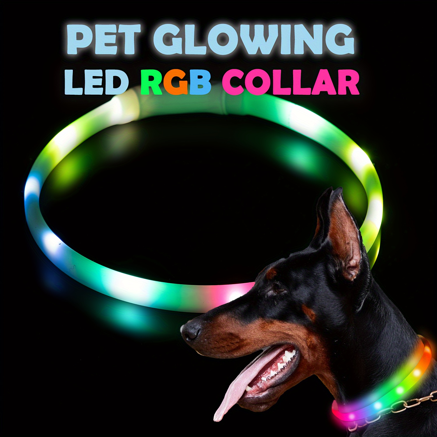 

Glowing Led Rgb Pet , Collars, Rechargeable For Walking, Universal, Length , Reusable Necklace, Up , For Live And