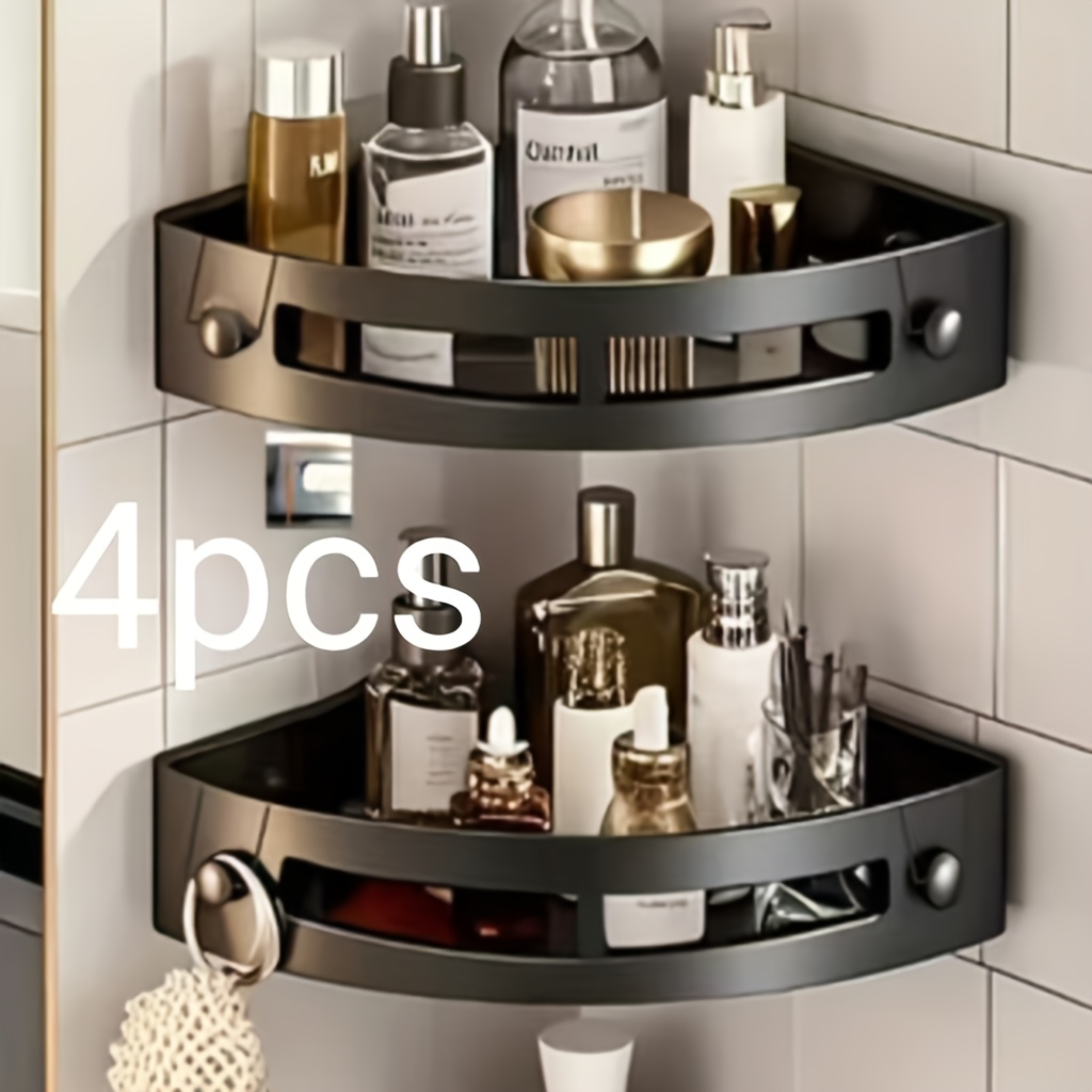 E-shop 4er-Set Badezimmer Eckregale, Badezimmer Aufbewahrungsregal Küchenorganizer, Klebeinstallation ohne Bohren, Kunststoff Eckregal, Kosmetik