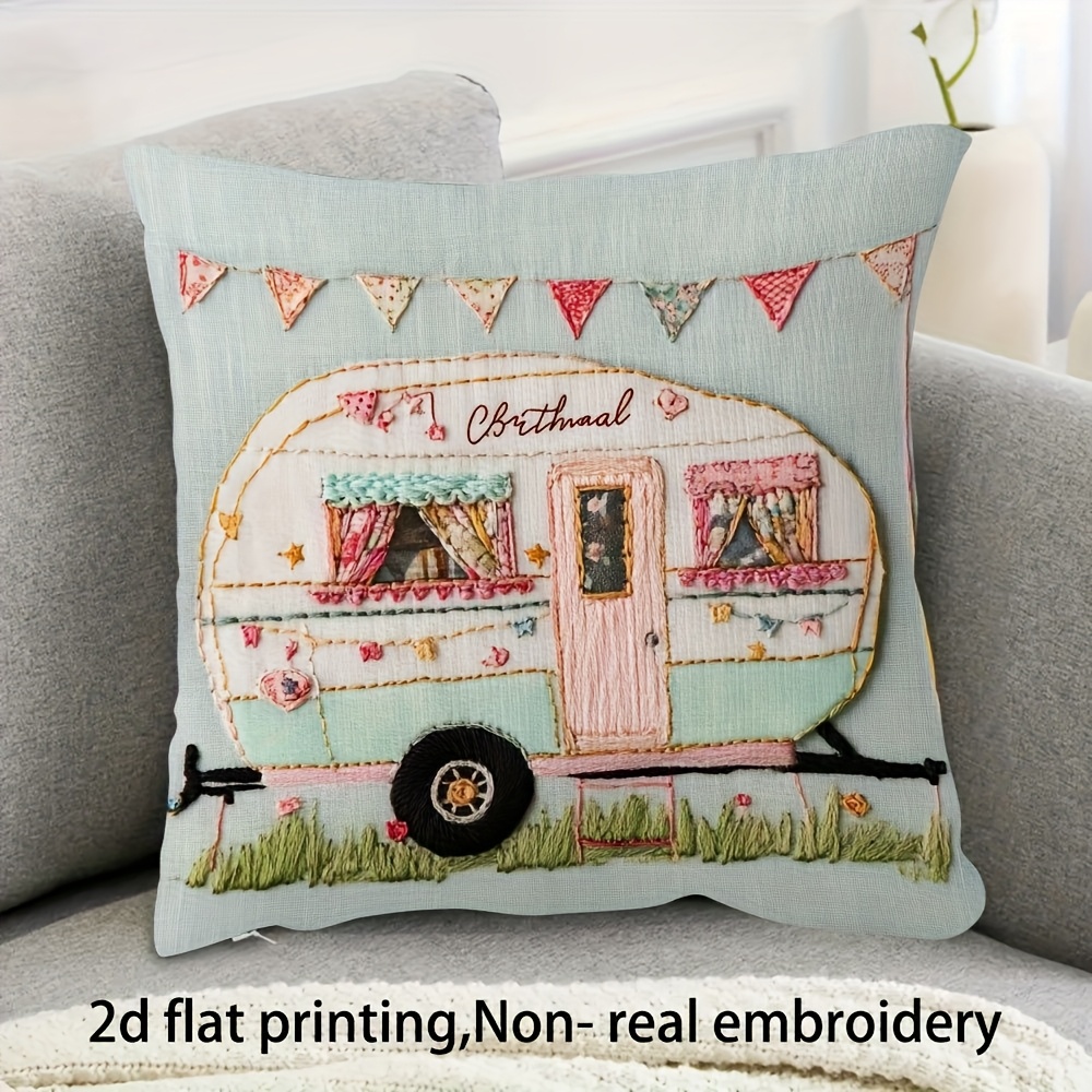 E-shop 1 Stück 2D-Flach Vintage Abenteuer Dekorativer Kissenbezug 18x18 Zoll, Nicht-Real Stickerei - "Weihnachten" Thema, Feiertags-Wohnkultur