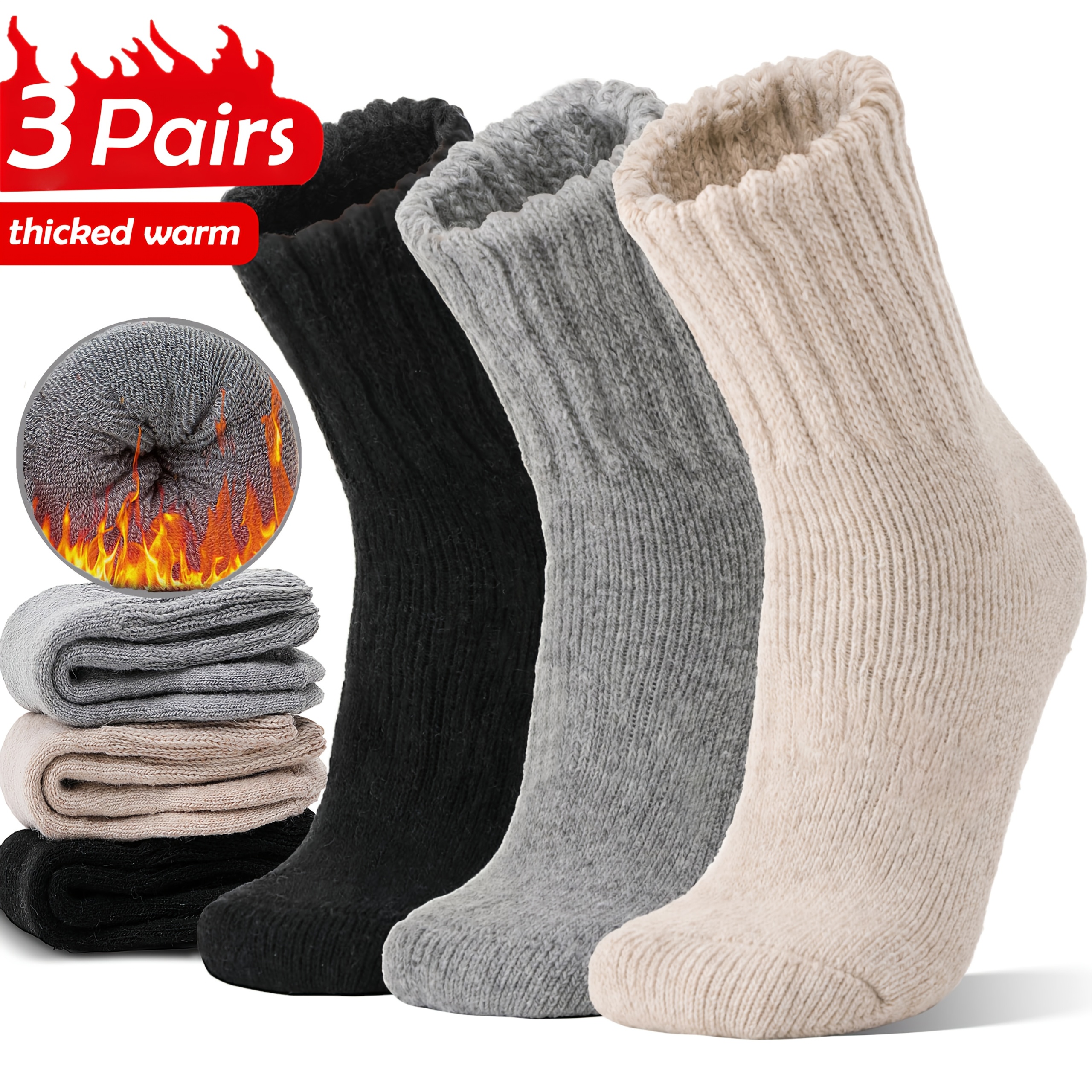 Image of 3 Pairs Thermal Boot Socks For Women, Full Cushion Socks, Warm Thick Cozy Socks For Hiking Work, Ladies Cold Weather