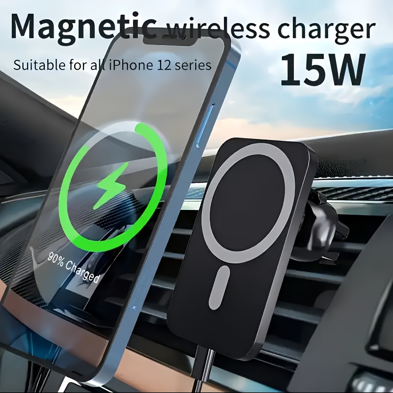15w high speed magnetic car wireless charger convenient and fast charging   with adjustable phone holder no battery required usb type c connector suitable for dashboard vent mounting