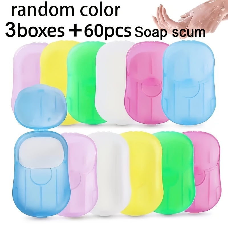 TEMU Set de 63 piezas (60 piezas de láminas de jabón y 3 cajas de almacenamiento) de jabón de viaje multicolor, que láminas de jabón perfumadas,