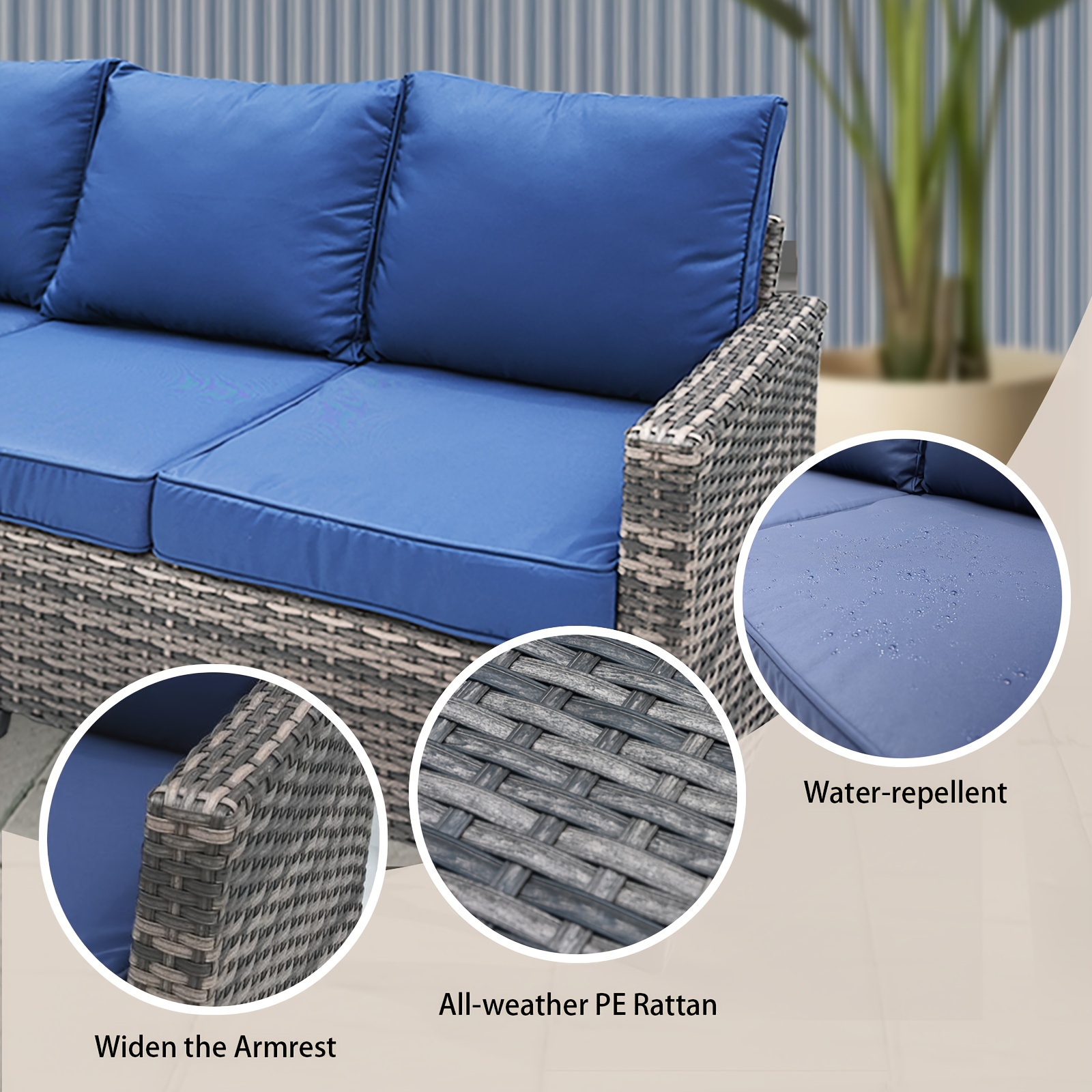 [FOHO Patio] FOHO 1 Set Waterproof Rattan Patio Furniture | Soft Cushions, Light-Resistant Metal And Plastic Frame - No Power Needed, Ideal for Indoor/Outdoor Use