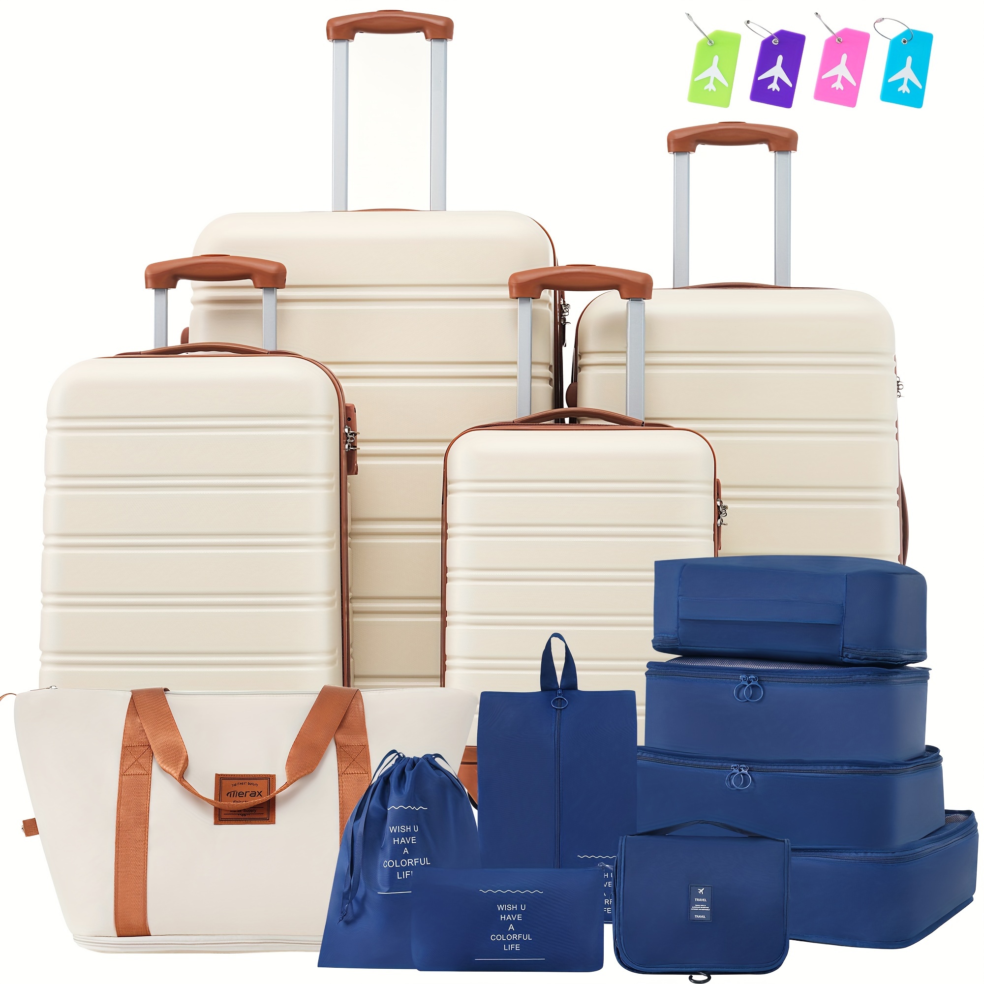 

Set Of 13, Hardshell Luggage Sets 4 Pcs + Bag Spinner Suitcase, 16"+20"+24"+28" Luggages With Tsa Lock