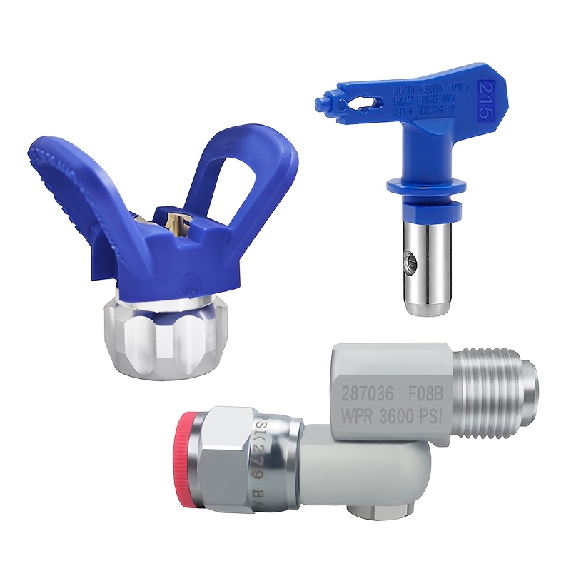 TEMU 3pcs Airless Spray Painting Machine Package: 1 Blue 215 Nozzle With Gasket 1 1 Universal Joint, Airless Spray Painting Gun Nozzle Set, Suitable