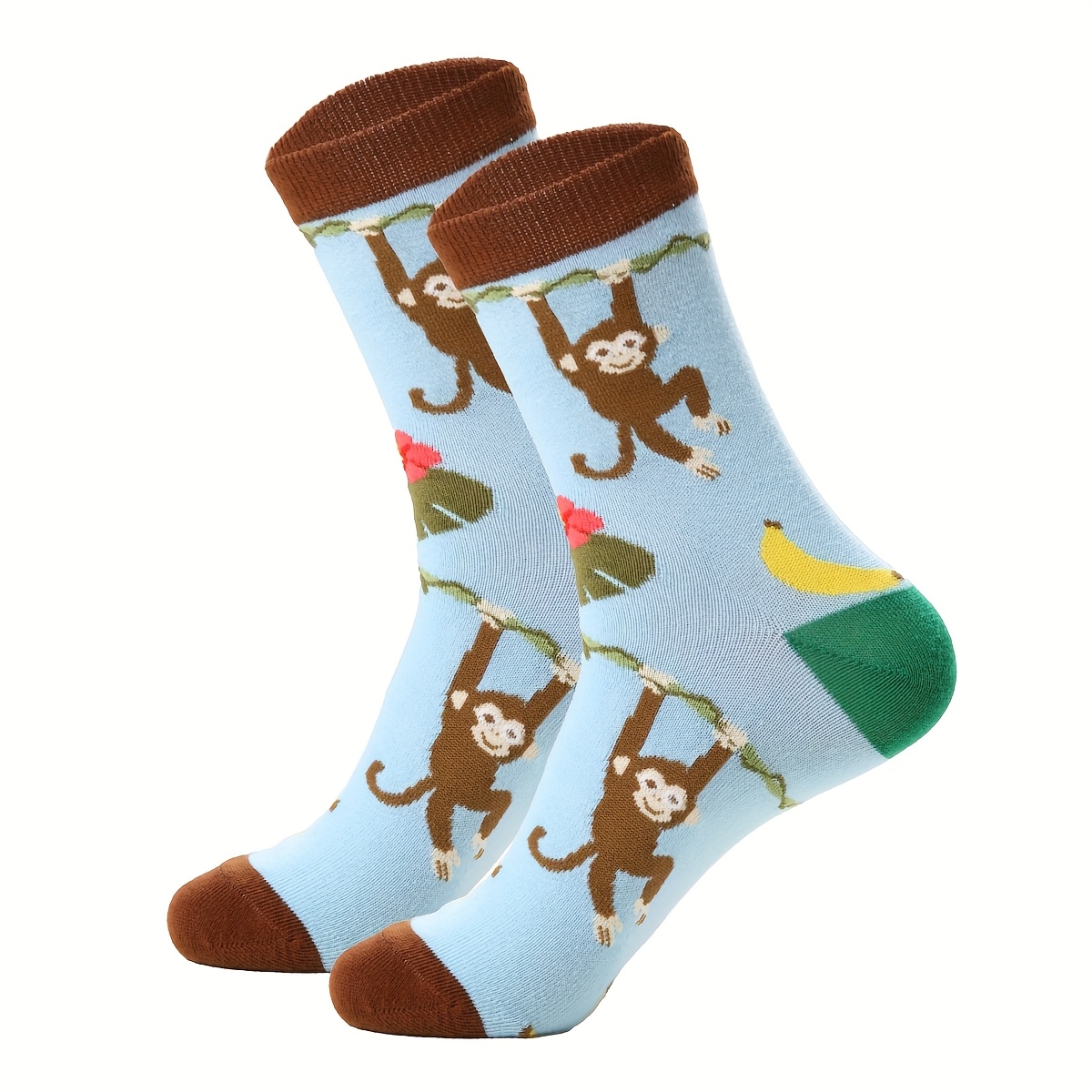 TEMU 1 Pair Of Autumn/winter Men's Fun Cartoon Monkey Pattern Mid-calf Socks For Daily , Home, Office, And Outdoor Use, , Cartoon Print, Sporty Style