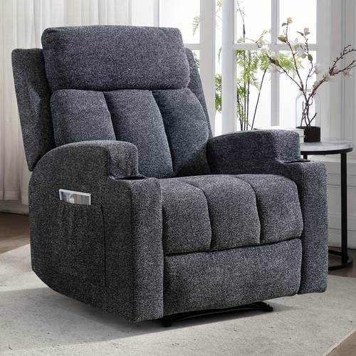 modern manual massage recliner with heating function ultra breathable fabric single seat sofa lounge chair with side pockets cup holders
