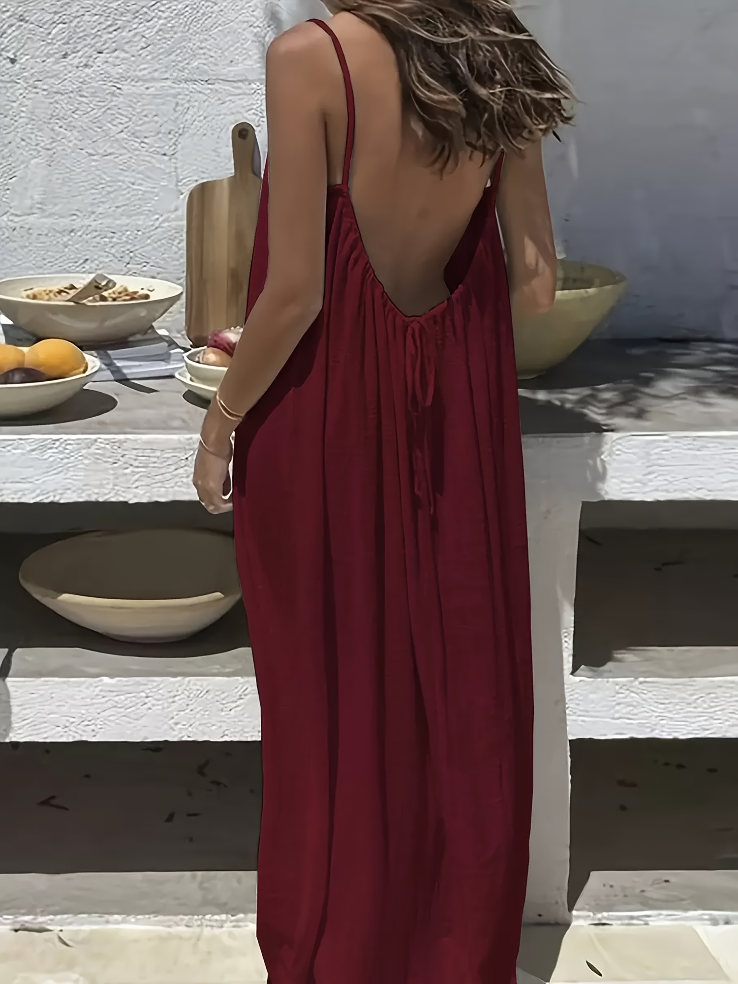 backless cami maxi dress Backless Printed Maxi Cami Dress Blue / S main image 1