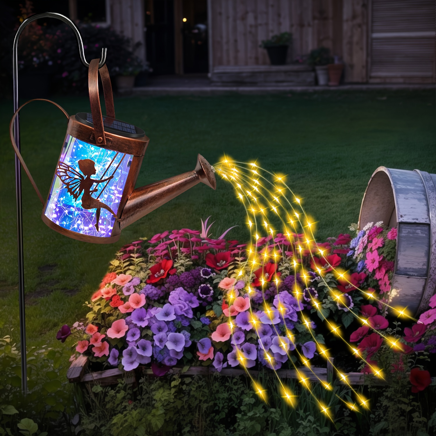 

Solar Powered Fairy Lights Lantern - Hanging Watering Can With Nickel Battery, Garden Decor For Patio, Yard, Pathway, And Table - Perfect Gift For Mom