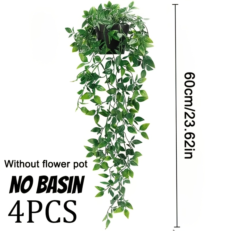 TEMU 4pcs Artificial Hanging Green Plant Pots, Realistic Mandala Leaves, Suitable For Room, Office, Bathroom Multi-functional Room Decor, Shelf