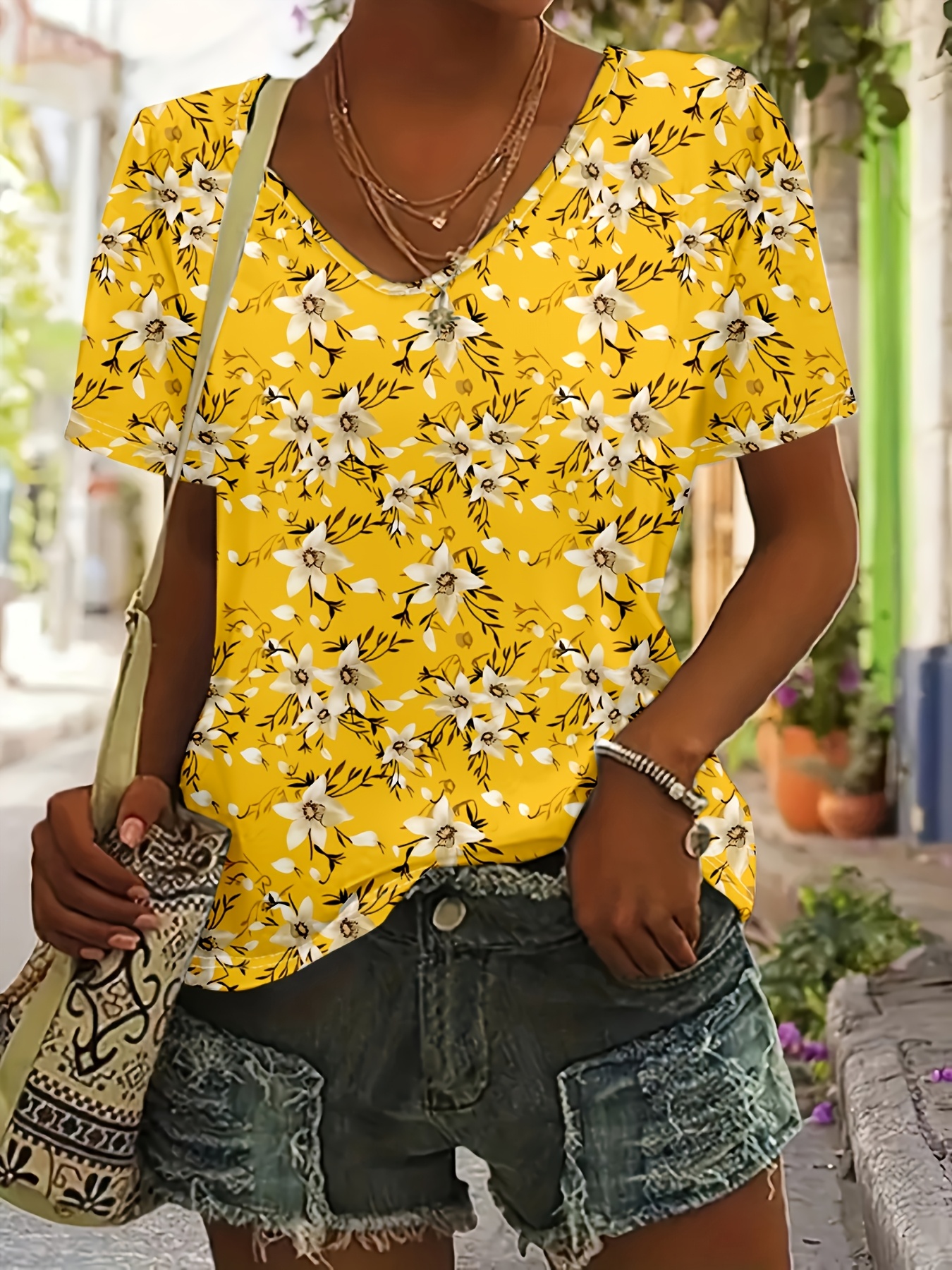 blue shirt with yellow flowers sold on Temu United States