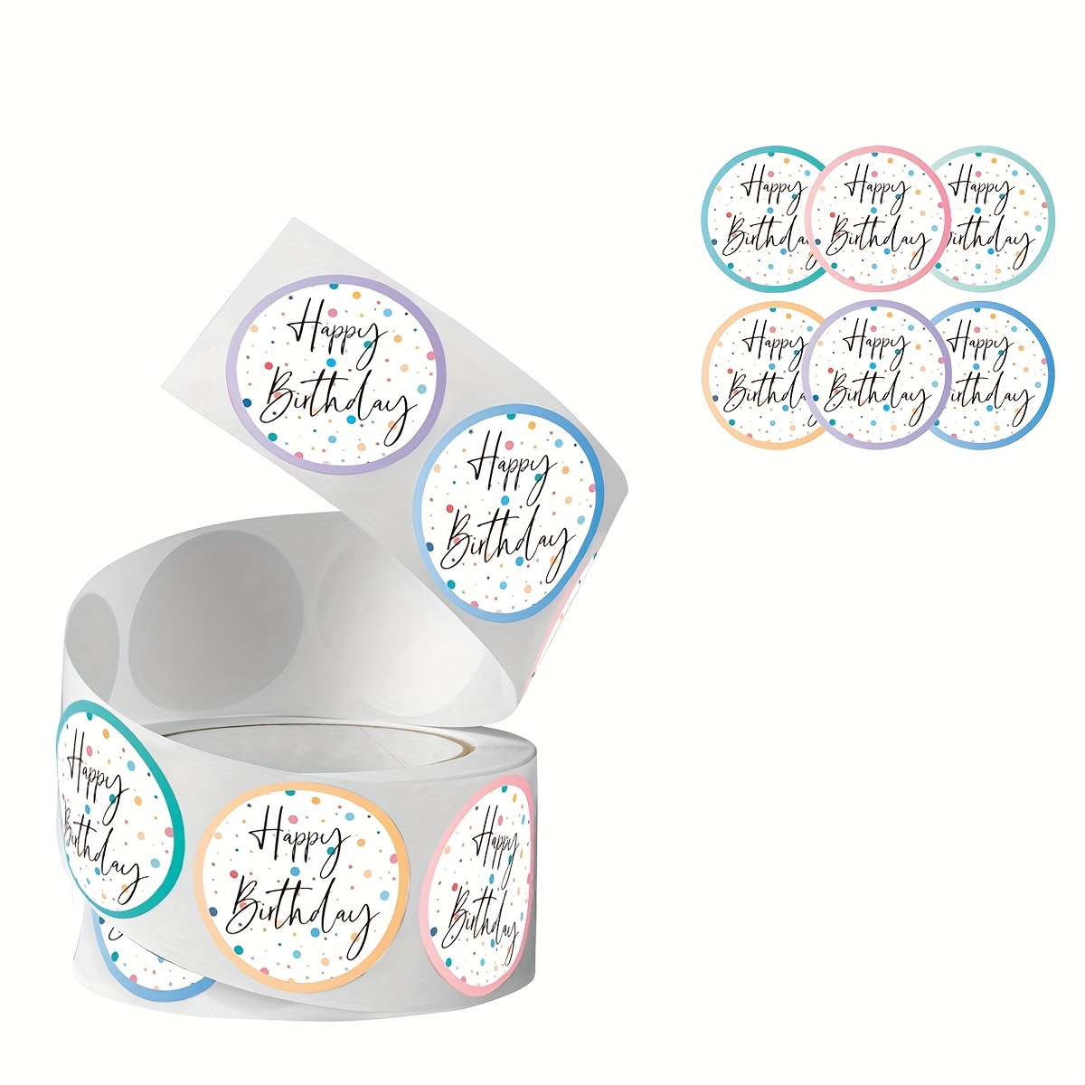 Image of 500 Stickers/roll Happy Birthday Party Gift Roll Stickers Cake Packaging Sealing Stickers Envelope Decoration/gift/party Sealing Label Stickers