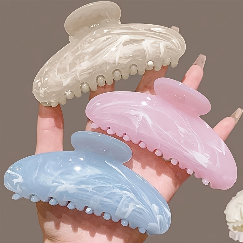TEMU 3-color Set Marble Streamer Cloud Pattern Crescent Acetate Hair Clip, High-end Fashionable Accessory, Back Of Updo Half-grip Hair Versatile Shark Clip